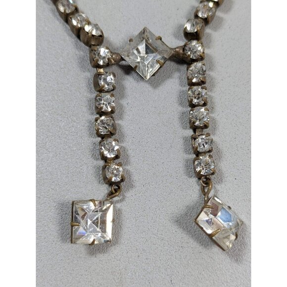 Vintage Czechoslovakia Bronze Tone Crystal Rhinestone Art Deco Tennis Necklace - Picture 4 of 11